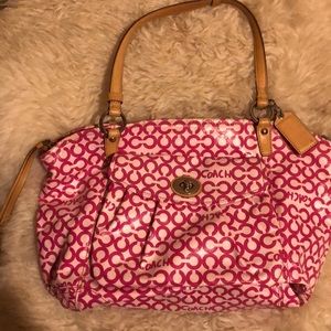 Pink and white coach shoulder bag